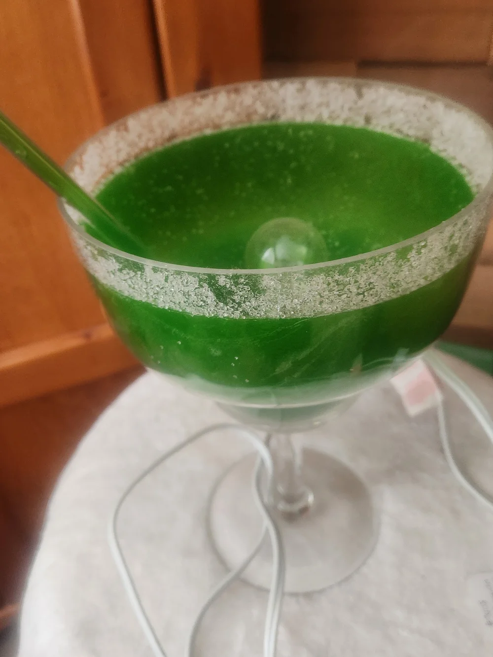 Novelty Green Margarita Glass Lamp Lighted Perfect For Pool Area Or Bar 10.5